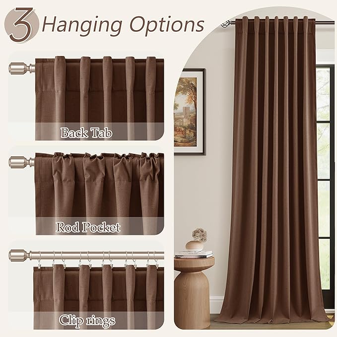 Guken 100% Blackout Curtains 84 Inch Length 2 Panels Set for Living Room Bedroom Back Tab Thermal Insulated Black Out Linen Drapes Room Darkening Window Curtains 84 Inches Long,Rustic Brown