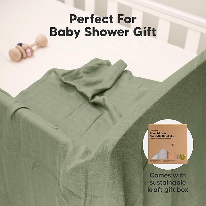 4-Pack Muslin Swaddle Blankets for Boys, Girls - Organic Baby Swaddles for Newborns, Soft & Breathable Receiving Baby Blankets for Girl, Boy, Neutral, Newborn Essentials Gift (Pine)
