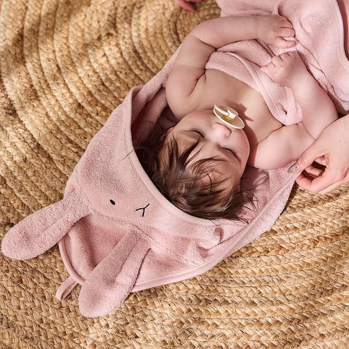 Baby Hooded Towel – Organic Cotton Baby Bath Towels – Baby Towels, Baby Bath Towels for Baby Boy, Baby Girl, 32" x 32" Super-Soft and Absorbent Baby Towels for Newborn (Rabbit - Blush)