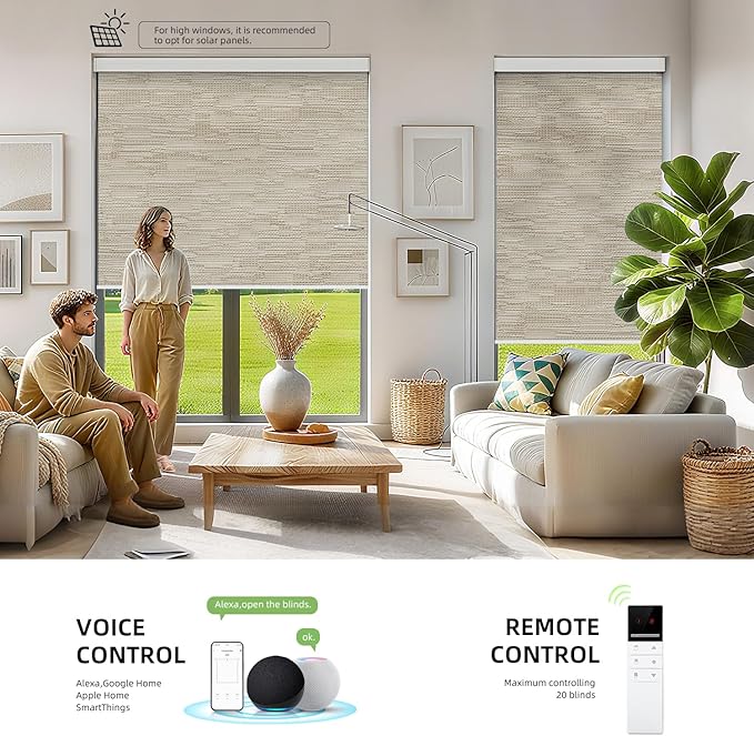 ZSTARR Motorized Blackout Window Blinds Customize Width(21-97 in) Remote Control Wireless and Rechargeable Roller Shades Blinds for Windows, Office,Home, Hotel, Club, Restaurant (Full Blackout Khaki)