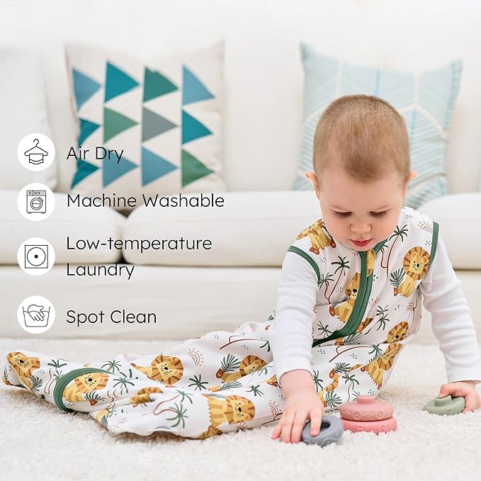 FIEMOL Baby Sleep Sack 18-24 months, 100% Cotton Sleep Sack for Newborn, Wearable Blanket Baby, 0.5 Tog Lightweight Double Zipper Sleeping Bag Lion 1 Pack