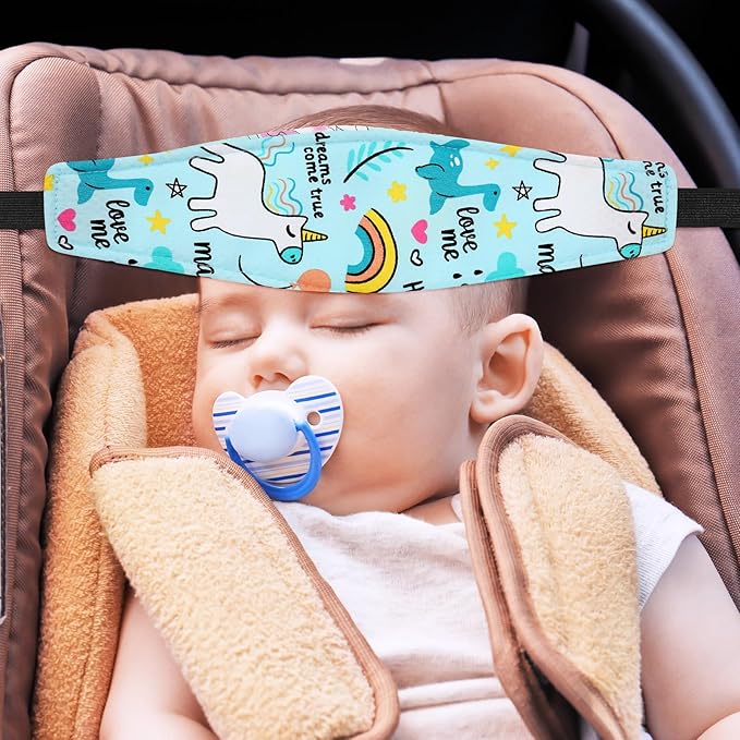 HESTYA 2 Pieces Baby Carseat Head Support Band Strap Headrest Stroller Seat Sleeping Headrest Neck Relief Head Strap Headband for Kids Children Toddler Infant(Unicorns and Dinosaurs)