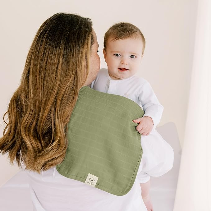 KeaBabies Cotton Muslin Burp Cloths Baby Boy, Girl - 5-Pack Soft & Absorbent Burping Cloth for Babies, Large Baby Towels & Washcloths for Newborn, Spit Up Rags, No Shrink, 20x10 (Pine)