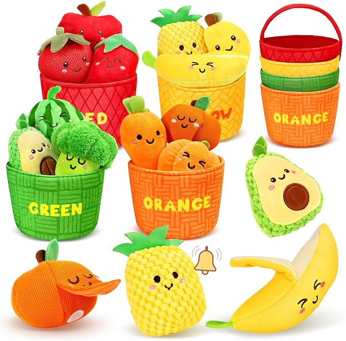TOHIBEE Baby Sensory Toys -16 PCS Fruit Vegetable Color Sorting Play Food with Rattle,Crinkle,Baby Toys 6-12 Months Montessori Toys for 1 Year Old Boy Girl, Baby Stocking Stuffers