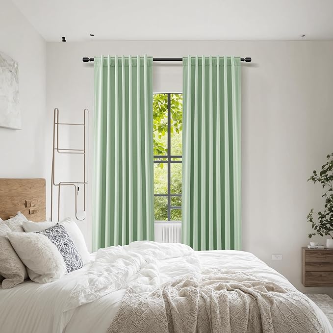 Guken 100% Blackout Curtains 96 Inch Length 2 Panels Set for Living Room Bedroom Back Tab Thermal Insulated Black Out Linen Drapes Room Darkening Window Curtains 96 Inches Long,Aqua Green