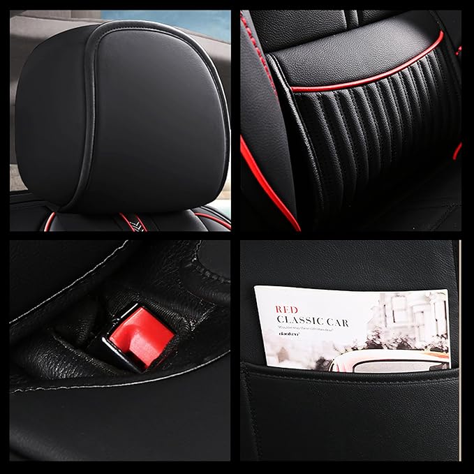 Amooca Car Seat Covers Full Set Automotive Seat Protection Fit for Most Cars SUVs Front & Back Seats Waterproof Nappa Leather Car Seat Cushion Protector Beige