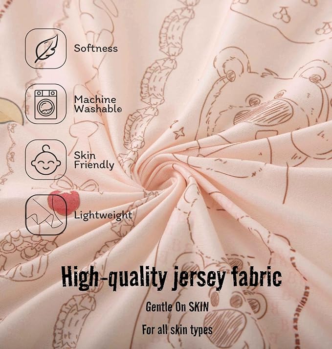 SDY Jersey Bassinet Sheets 2 Pack for Baby Girls,32 "x 16 "x 4", Pink Kawaii Bear Standard Oval/Retangle Bassinet Mattress Sheets for Toddler,Super Soft Breathable