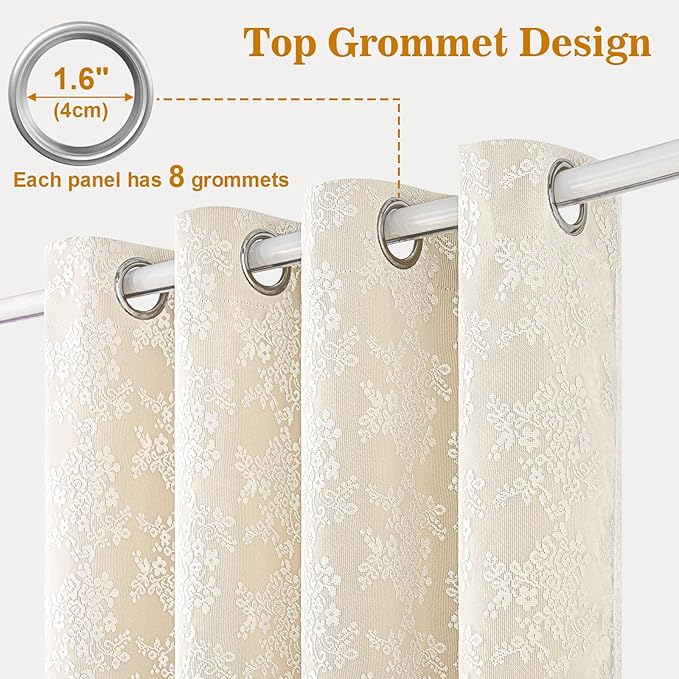 Yinhua Blackout Curtains for Bedroom Double Layer Beige Curtains for Living Room 84 Inches Long Nursery Curtain with Tiebacks, Thermal Insulation Grommet Drapes for Toddler, 52" W x 84" L