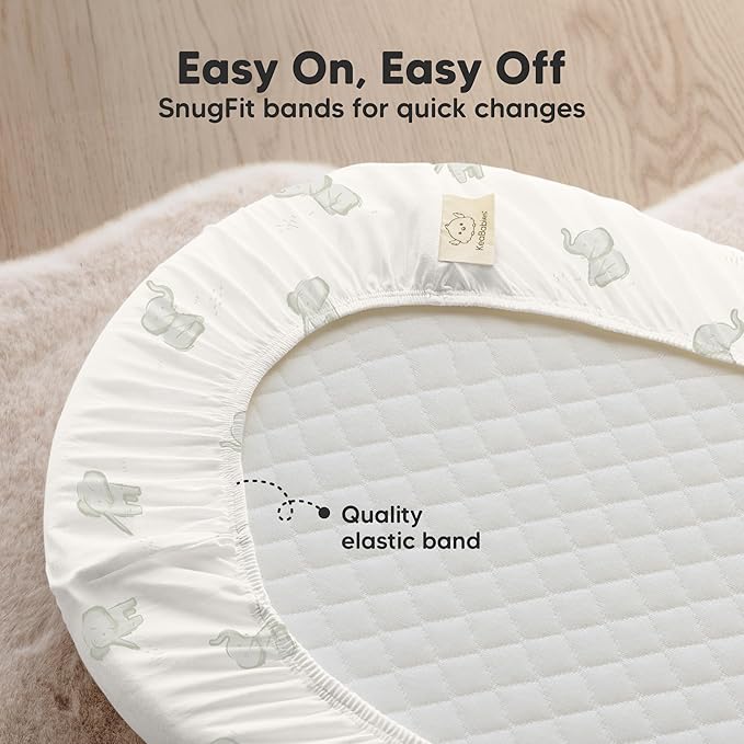 2-pk Waterproof Bassinet Sheets Girls, Boys, Cotton - 33x17 Universal Bassinet Mattress Pad Protector Cover, Compatible with Graco, Baby Delight, Chicco, Halo Bassinest Swivel Sleeper Fitted (Elly)