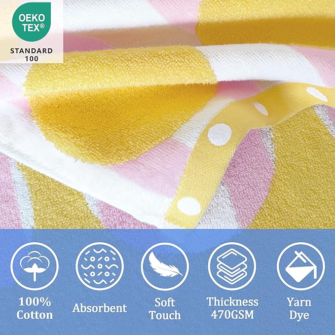 VOOVA & MOVAS Kids Poncho Towels with Hood (4-8Years), Absorbent Quick Dry Lightweight Hooded Beach Towel for Pool | Swim | Bath, Pink Strip Dot