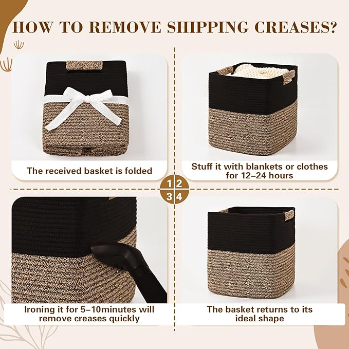 11 Inch Storage Cubes, 6 Pack Cube Storage Bins for Organizing, Cotton Rope Woven Baskets for Shelves, Bathroom, Kids Room, Closets, Baby Nursery