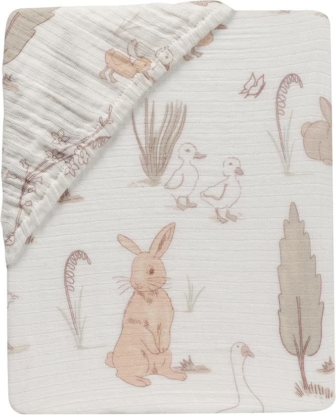 Lambs & Ivy Signature Bunny Hop Organic Cotton Muslin Baby Fitted Crib Sheet