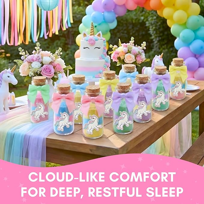 Ethisa 12 Pack Unicorn Party Favor Glass Bottles with Pastel Ribbons - Vintage Birthday Unicorn Party Favors for Girls and Table Centerpieces Decorations - Sturdy Rainbow Theme Candy Jar