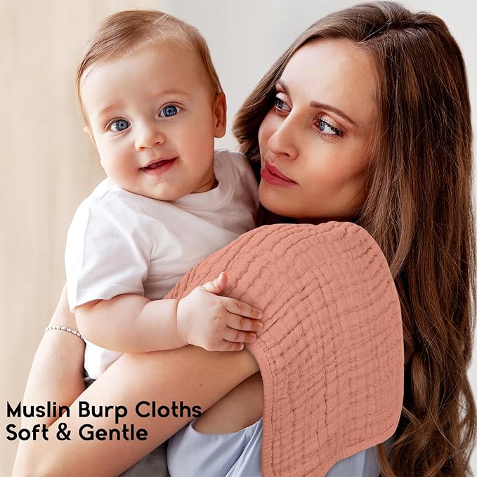 Unnivoll Muslin Burp Cloths for Baby 100% Cotton Burping Cloths for Boys Girls Large 20''X10'' Extra Soft and Absorbent 12 Pack - Gradient Caramel