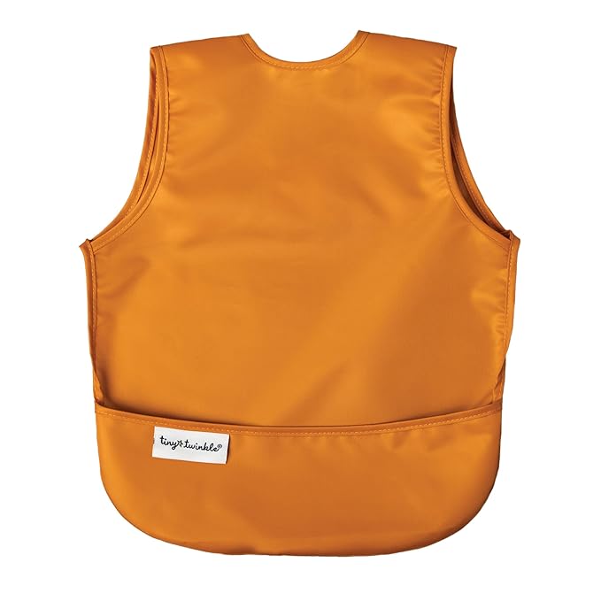 Tiny Twinkle Mess Proof Baby Bibs | 2 Pack Waterproof Toddler Bib for Eating | Baby Apron for Feeding, Machine Washable, Perfect Shower Gift (Sand Cinnamon, 6–24M)