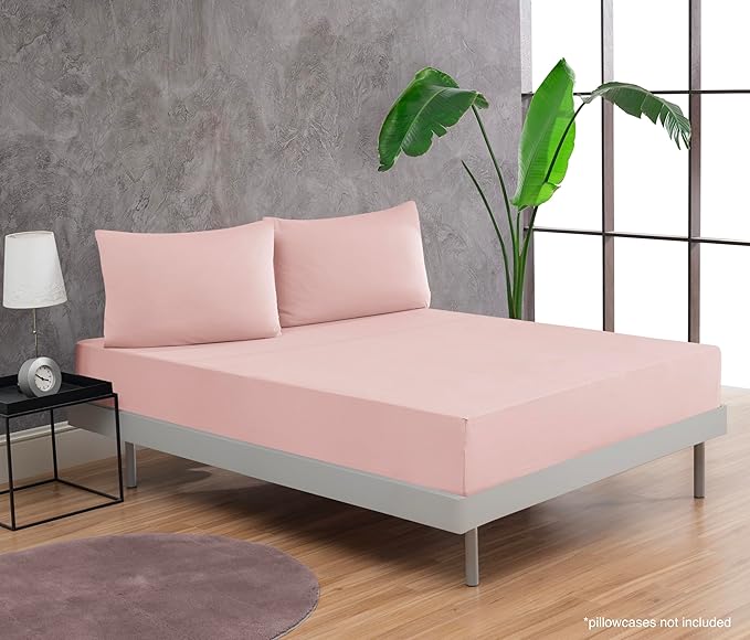 100% Cotton Fitted Sheet Only - Deep Pocket up to 16inch - All-Around Elastic - T-Shirt Fabric Jersey Knit - Extra Soft - Easy Fit - All Season - Comfy (Pink, Full)