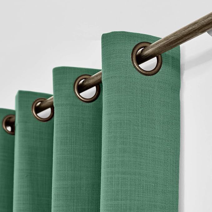 ChadMade 84W x 102L Inch Peacock Faux Linen Curtain Drapes with Blackout Lining, Room Darkening Antique Bronze Grommet Curtain for Sliding Glass Door Patio Door Living Room (1 Panel)