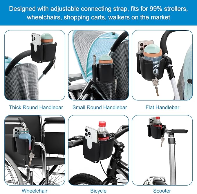 Accmor Stroller Cup Holder, Bike Cup Holder, Universal Cup Phone Holder for Uppababy Nuna Doona Strollers, Cup Holder for Stroller, Bike, Wheelchair, Walker