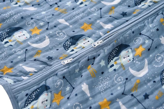 TADO MUSLIN Baby Sleep Sack 2-4 T Boys & Girls Wearable Blanket 100% Organic Cotton 0.5 TOG Toddler Sleeping Sack 2- Way Zipper X-Large Muslin Blue Bear