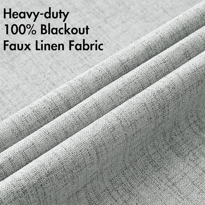 MIULEE 100% Blackout Linen Curtains for Bedroom Thermal Insulated Glacier Gray Grommet Room Darkening Curtains & Drapes for Living Room Nursery 52 x 96 Inch (2 Panels)