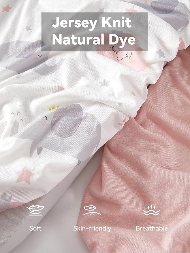 TILLYOU Baby Bassinet Sheets for Girls Boys 2 Pack Baby Sheets for Square Rectangle Oval Bassinet Mattress 33X16 Inch, Elephant & Cloud Pink