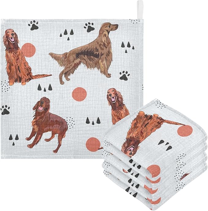 vvfelixl Irish Setter Dog Pattern Baby Burp Cloths Baby Muslin Washcloths for Boys Girls Cotton Baby Face Towel for Newborn Infants Soft and Absorbent 11.8 X 11.8 in, 5 Pack