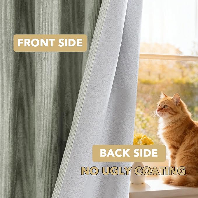 H.VERSAILTEX Velvet 100% Blackout Curtains for Living Room Full Light Blocking Curtains Thermal Insulated Room Window Drapes Soft Luxury Curtains Grommet Top 2 Panels (55" W x 108" L, Sage)