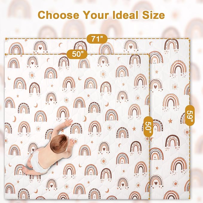 Premium Foam Baby Play Mat 50" x 50" with Removable Cover, Extra Thick Padding Playpen Mat, Non-Slip Floor Mat, Stylish & Easy to Clean for Crawling Baby, Infants & Toddlers, Rainbow