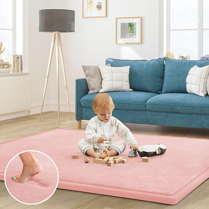 Baby Play Mat for Floor Tummy Time Mat Nursery Rug Muscle Mat Area Rug Playroom Rug Tatami Mat 79x79" Memory Foam 1.3" Thick Crawling Mat for Babies,Toddlers, Infants, Kids,Floor Mat(Pink)