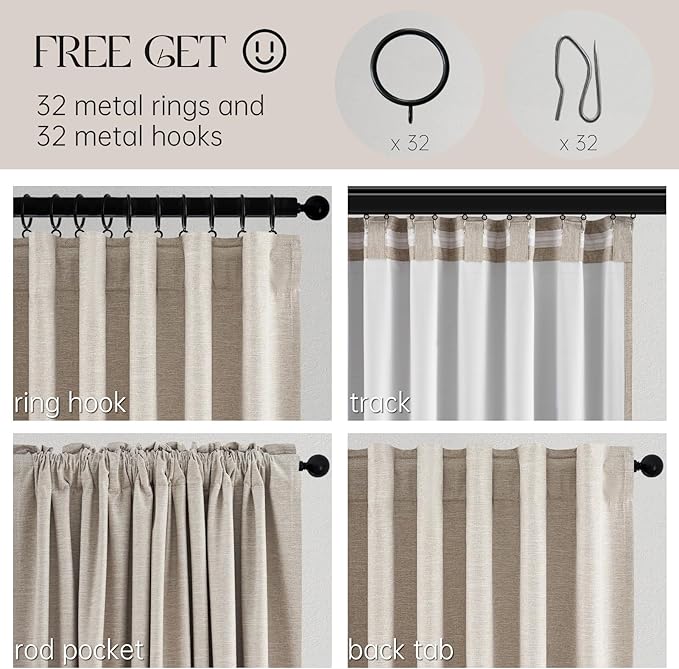 Topfinel 90 Inch Long Linen Curtains 2 Panel Set, Modern Farmhouse Black Out Rustic Curtains for Living Room, Room Darkening Tab Top Noise Reduction Textured Drape Hook&Ring Included