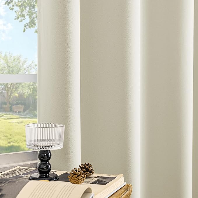 Beauoop Cream 100% Blackout Curtains 63 Inch Long 2 Panels for Bedroom Living Room Solid Room Darkening Thermal Insulated Soundproof Energy Saving Grommet Top Window Treatment Drapes,52x63 2 Set
