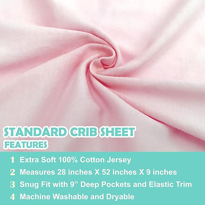 American Baby Company 2 Pack Fitted Crib Sheets 28" x 52", Soft Breathable Neutral 100% Cotton Jersey Sheet, Pink, for Boys and Girls, Fits Crib and Toddler Bed mattresses