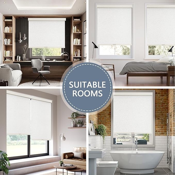 AOSKY Blackout Roller Shades Cordless Blinds for Windows, Free-Stop Shades with Valance, Thermal Insulated Fabric, UV Protection, Blinds for Home and Office (30" W x 72" H, Linen Beige