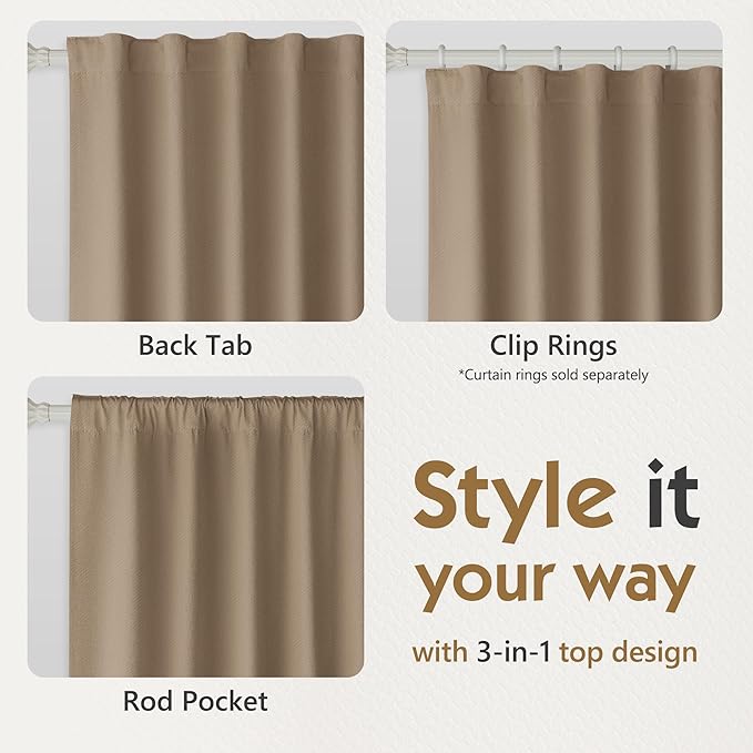 FMFUNCTEX 100% Blackout Curtains for Bedroom, Brown Back Tab Curtain 96 Inches Long Drapery Thermal Insulated Curtains for Living Room, Black Out Drapes Rod Pocket Room Darkening 2 Panels