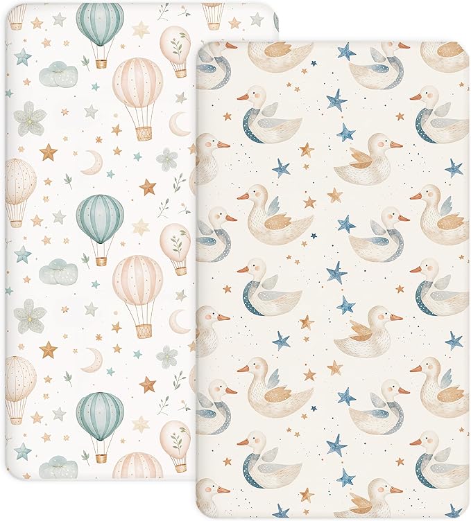 Crib Sheets for Boys and Girls, 2 Pack Fitted Baby Sheets for Standard Toddler Mattress 28" x 52", Soft Breathable Jersey Knit Baby Bedding (Dreamy Swans)