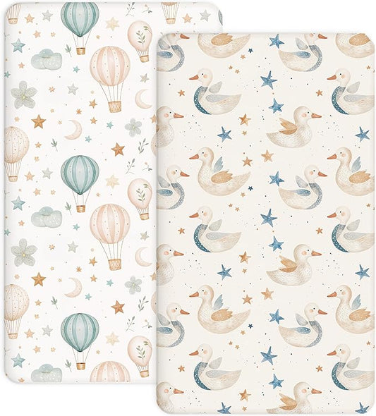 Crib Sheets for Boys and Girls, 2 Pack Fitted Baby Sheets for Standard Toddler Mattress 28" x 52", Soft Breathable Jersey Knit Baby Bedding (Dreamy Swans)