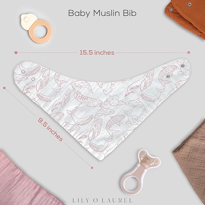 LILY O LAUREL Muslin Baby bibs for drooling and teething, 100% cotton, Bibs for baby girl, Muslin bibs for boys (8 Pack)