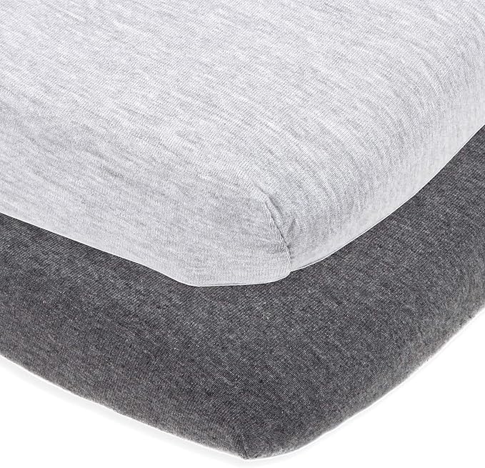 Cradle Sheets Fitted 18 x 36 – Compatible with Arms Reach Co Sleeper Clear Vue, Cambria, Mini Ezee Bassinets – Fits Without Bunching Mattress – Snuggly Soft Jersey Cotton – Heather Grey – 2 Pack