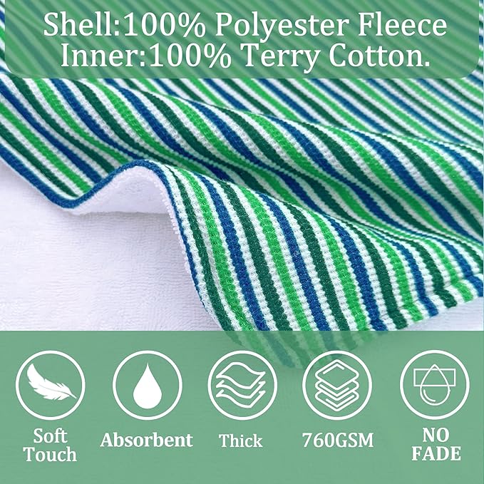 VOOVA & MOVAS Double-Layered Baby Hooded Towel Poncho (2-4 Years, 20x21 Inches) | Ultra Soft & Absorbent Cotton | Thick Toddler Bath Towel for Swimming, Beach, Shower & Winter,Green Stripe