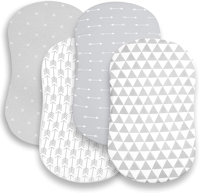 Bassinet Bed Sheets – Premium Bassinet Fitted Sheet for Halo, Mika Micky, Maxi Cosi & Others - 4 Pack 100% Jersey Knit - Bassinet Bedding for Standard Size Oval or Halo Bassinet Pads for Boys & Girls