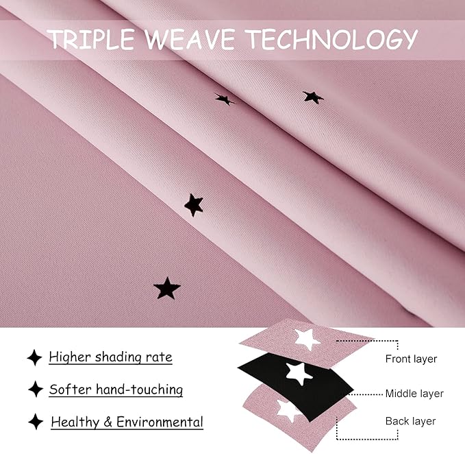 NICETOWN Pink Star Cutout Curtains for Girls' Bedroom, Room Darkening Cute Window Decorative Blackout Curtain Sold as 2 Panels (Baby Pink, 34 inches by 45 inches)
