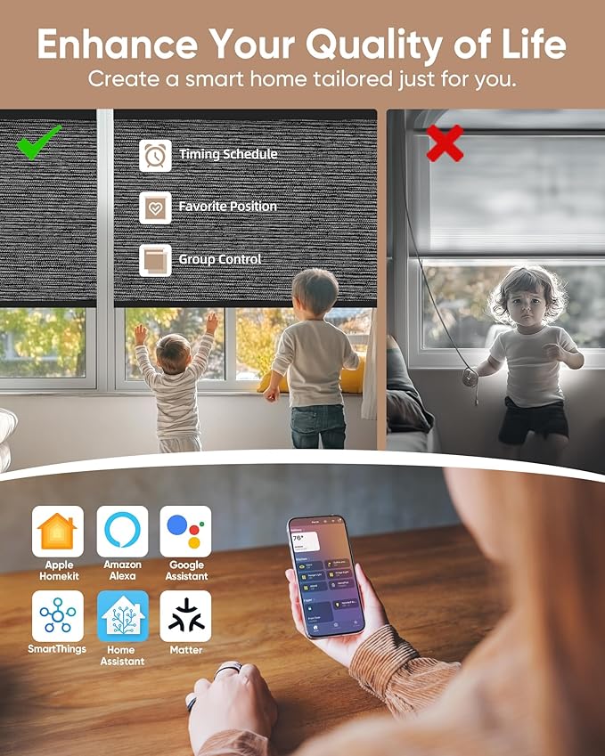 Kincmo Motorized Blinds with Remote,100% Blackout Motorized Roller Shades Work with Apple Homekit,Alexa,Google, Custom Electric Blinds with App,Voice Control (Eclipse Anchor Grey)