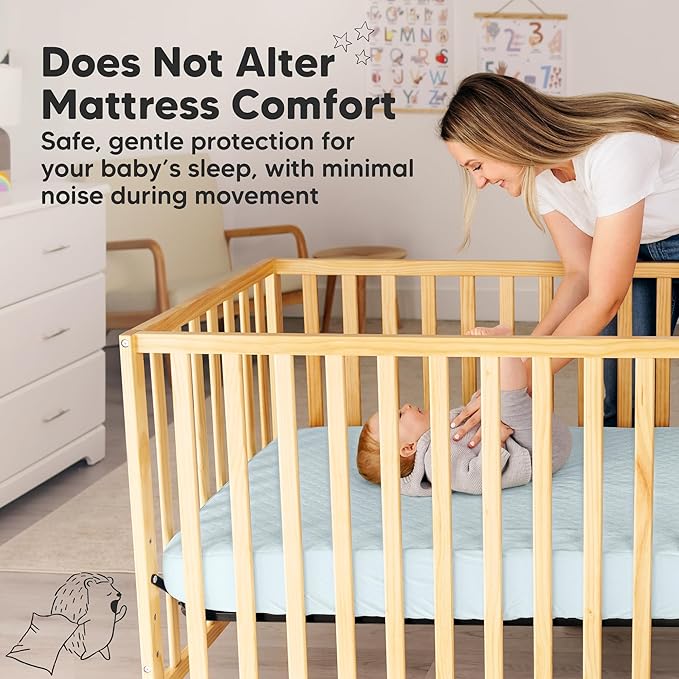 2-Pack Waterproof Crib Mattress Protector Cover Fitted - Quiet Baby Crib Mattress Pad Sheets, 52" x 28" Soft Quilted Cotton Baby Sheet, Machine Washable, Easy Fit, Durable (Frost/Mavy)