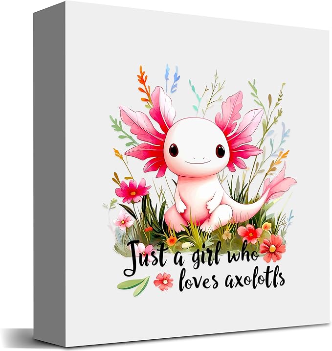 Axolotl Decor Wooden Box Sign Decorative, Home Room Desk Decorations For Teens Teenage Girls Age 8-12, Axolotl Lovers Themed Gifts Stuff Accessories Things Merchandise Items!