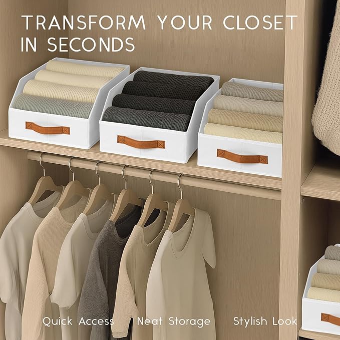 Fabric Storage Bins for Organizing - 4 Pack Large Trapezoid Collapsible Storage Bins with Front Handle, Closet Organizers and Storage for Bedroom, Home Shelves, Small Spaces, White