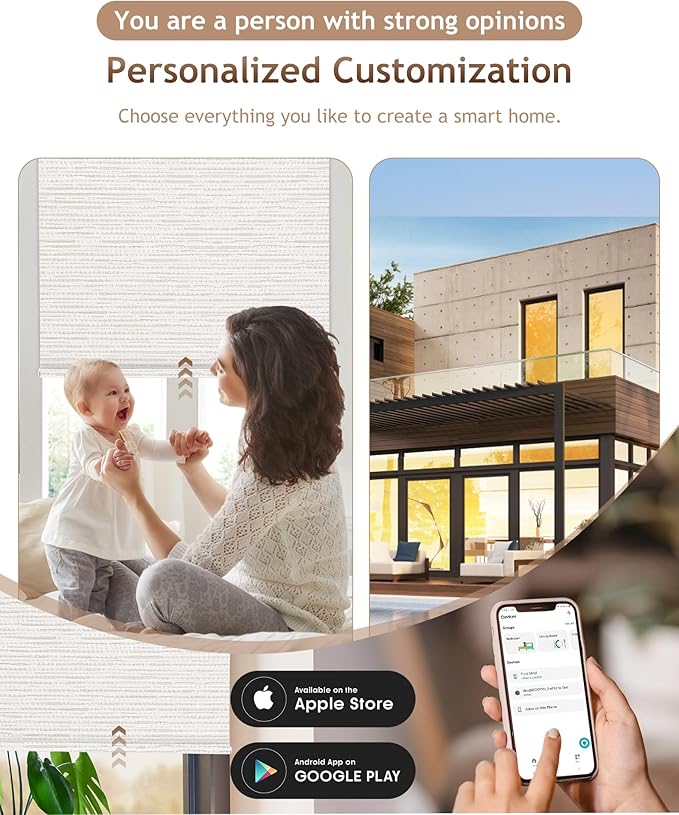 Kincmo Motorized Blinds with Remote,100% Blackout Motorized Roller Shades Work with Apple Homekit,Alexa,Google, Custom Electric Blinds with App,Voice Control (Aqua Waves Beige)