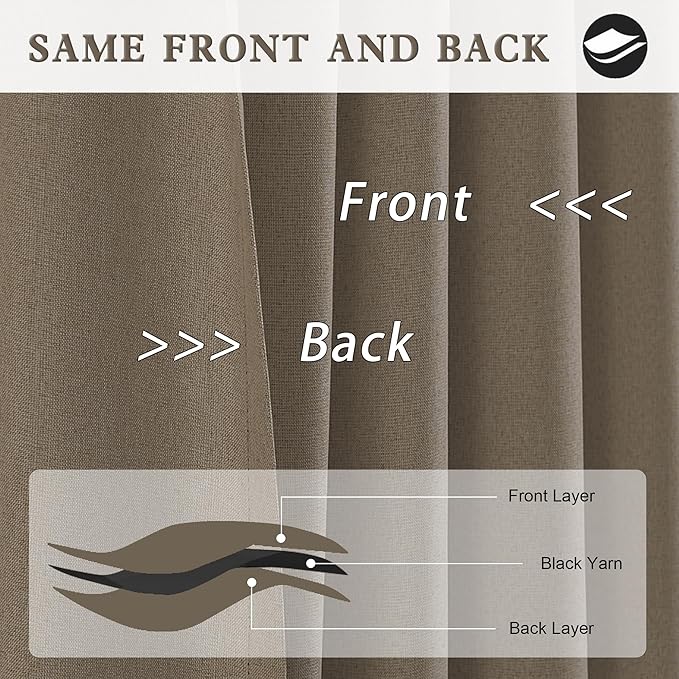 DUALIFE Brown Curtain 96 Inches Long for Bedroom/Living Room Thermal Insulated Black Out Back Tab and Rod Pocket Dining Room Curtains Drapes 2 Panels - Chocolate Brown,W52 x L96