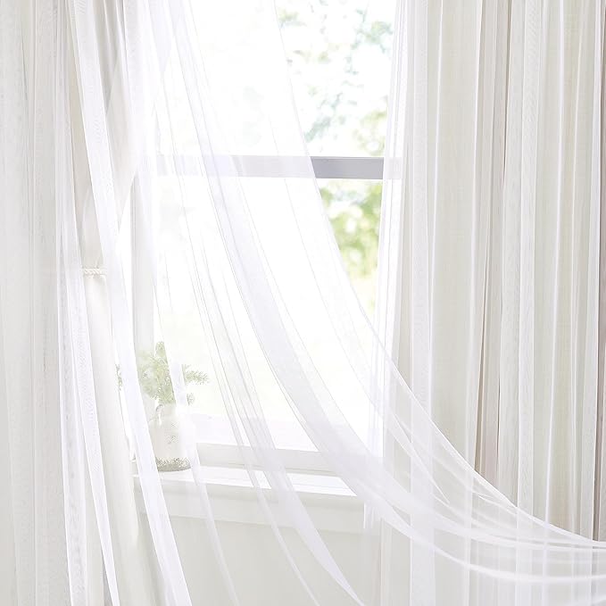 NICETOWN Linen Semi Sheer Curtains for Bedroom, Double Layer Curtains Light Filtering Elegant Grommet Top Curtains & Drapes for Living Room, 52 x 84 Inch Length, Set of 2 Panels, Natural