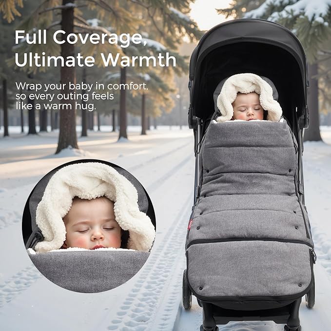 Momcozy Stroller Footmuff Universal | Easily Attaches to Most Strollers | Ultra-Plush,Weather-Proof | Deluxe Warm Stroller Bunting Bag | Extendable Stroller Cover for Winter | Adjustable Buckle