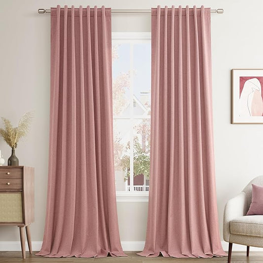 Guken 100% Blackout Curtains 108 Inch Length 2 Panels Set for Living Room Bedroom Back Tab Thermal Insulated Black Out Linen Drapes Room Darkening Window Curtains 108 Inches Long, Ash Rose